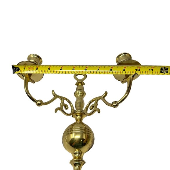 Vintage Brass Double Arm Wall Candle Holder MCM Hollywood Regency Decor 12 Inch - Picture 15 of 16